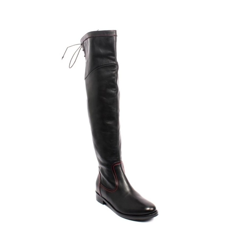 ITALIAN Black Leather Zip Lace Over-the-Knee Boots